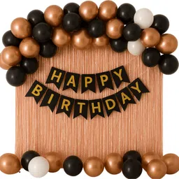 Solid Metallic Black, Rose Gold & White Balloon Happy Birthday Decoration Set Balloon-image-5