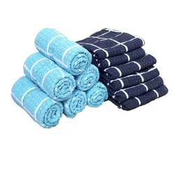 Athom Living Blue & Navy Blue 12 Pieces Checked Cotton 150 GSM Soft Hand Towels image 2