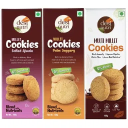 Desi Nutri Multi Millet Ajwain cookies + Palm Jaggery cookies+ Classic Cookies | Wholesome Balance of Taste & Nutrition | Quick Energy | Rich in Calcium Pack of 3-100 gms each - 300 gms-image-8