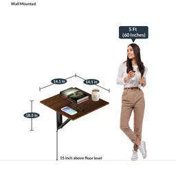 kawachi Rio Wall Mounted Folding Bedside Table in Oak Brown Finish image 3