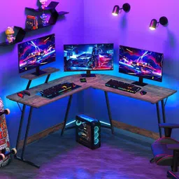 tekavo Round Corner L Desk with L-Shape Leg+Z riser Engineered Wood Computer Desk image 5