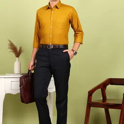 encore by invictus Men Slim Fit Solid Spread Collar Formal Shirt image 3