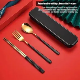 9up Stainless Steel Portable Set With Case Spoon, Fork and Chopsticks Set For Travel Stainless Steel Cutlery Set image 3