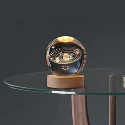 shcmart 3D Crystal Ball USB Night Lamp | LED Wooden Base Crystal Ball for Decoration Night Lamp image 2