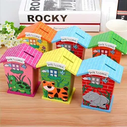 zoofynest Wood House Animal Design Wooden Coin Box & Piggy Bank, Kids Wooden Saving Box Coin Bank image 3