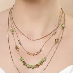 bohey by karatcart Gold-Plated Green Crystal Multilayer Chain Necklace for Women Gold-plated Plated Alloy Chain image 1