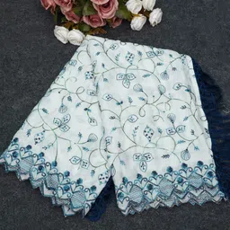 icon fashion Chiffon Embroidered White Women Dupatta image 4