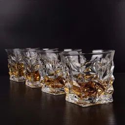 kb trade (Pack of 4) Diamond Design Crystal Cut Whiskey Glass Set (300 ml) (4) Glass Set Whisky Glass-picture-19