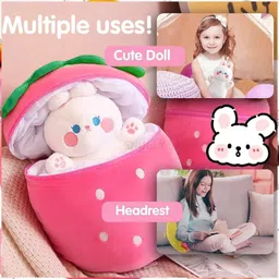 snuglystuff Latest Hidden Fruit Bunny Plush Soft Toy, Zipper Stuffed Animal for - 28 cm image 4