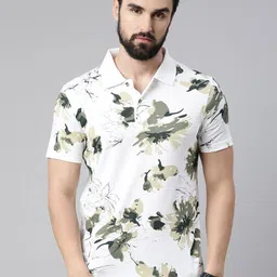 kryptic Men Printed Polo Neck Pure Cotton White T-Shirt-picture-30