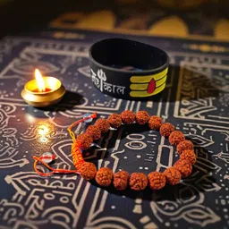 giftkunja Rudrsksha bracelet 5 mukhi and rubber bracelet for men best quality Men Wrist Band-picture-39
