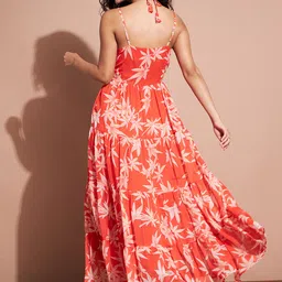 deewa Women A-line Orange, White Maxi/Full Length Dress image 2