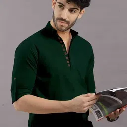 vellosta Men Solid Cotton Blend Straight Kurta-picture-10