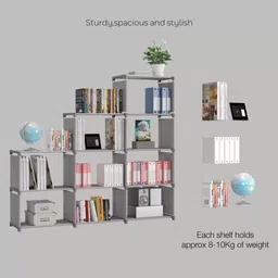 egnito Non Woven 9 Shelf Book Organizer Showcase rack for home Plastic Open Book Shelf image 4