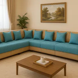 kingly Velvet 3+2 Seater L-Shape Sofa Plain Cover image 1