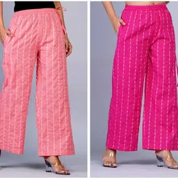 welcomekurti Pack of 2 Women Regular Fit Pink Pure Cotton Trousers-picture-41