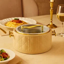 flipkart smartbuy Luxury Insulated Casserole Hot Pot with Gold-Plated Handle & Glass Lid Serve Casserole image 4