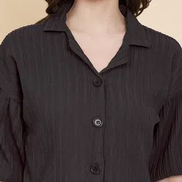 vairagee Women Boxy Fit Solid Lapel Collar Casual Shirt image 4