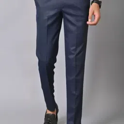 the ds Men Regular Fit Dark Blue Cotton Blend Trousers image 1