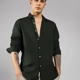 dennis lingo Men Slim Fit Solid Spread Collar Casual Shirt image 1