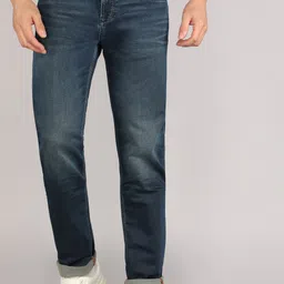 Men Slim Mid Rise Dark Blue Jeans-image-98