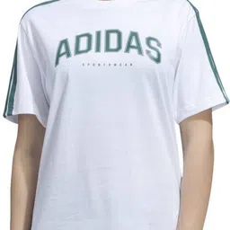 adidas Women Graphic Print Crew Neck Cotton Blend White T-Shirt-picture-16