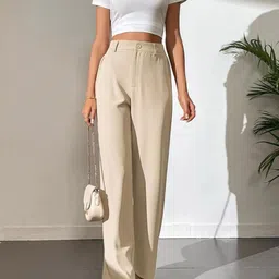 broadstar Women Straight Fit Beige Polyester Trousers image 3