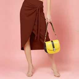 oomph! Women Solid Wrap Around Brown Skirt-picture-20