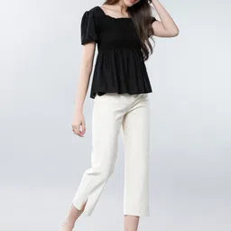 tokyo talkies Casual Regular Sleeves Solid Women Black Top image 5