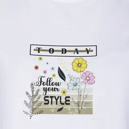 star fox Women Printed Round Neck Pure Cotton White T-Shirt image 5