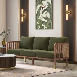 Taran 3 Seater Wooden Sofa in Deep Olive Velvet Colour-image-6