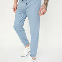 max Men Solid Light Blue Track Pants image 2