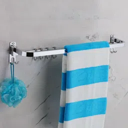 istar 304 Grade Stainless Steel Folding Towel Rod with Hooks for Bathroom(24")(pack-1) steel Towel Holder-picture-10