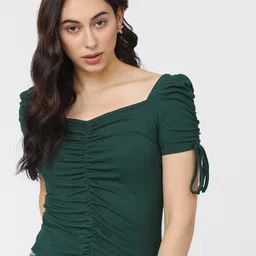 tokyo talkies Casual Regular Sleeves Solid Women Green Top-picture-14