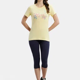 jockey 1361 Women Printed Round Neck Cotton Blend Yellow T-Shirt image 4