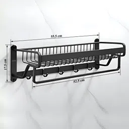 plantex Towel Rack for Bathroom/Towel Rod/Towel Hanger with Hooks/22 Inch Towel Stand Black Towel Holder image 3