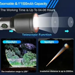 kay-joy 100W+100W LED Rechargeable Long Range Search Light with 5 Lighting Modes,1500mAh Torch image 2