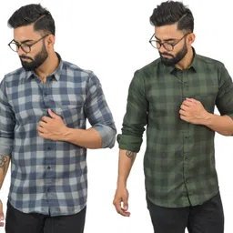 hems trends Men Regular Fit Checkered Spread Collar Casual Shirt-picture-25