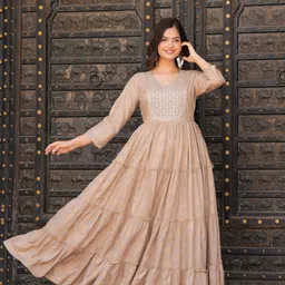 charvi creation Women Printed, Embroidered Viscose Rayon Flared Kurta-picture-10