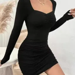 shoptowear Women Bodycon Black Above Knee/Mid Thigh Length Dress-picture-24