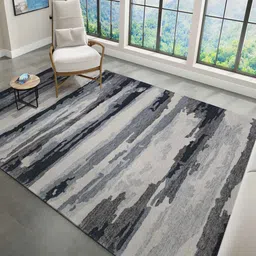 saraswati global Grey Abstract Viscose 5 ft x 8 ft Hand Tufted Carpet image 1
