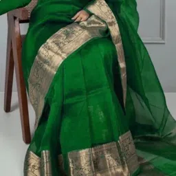banaras silk palace Woven, Dyed Banarasi Organza Saree image 2