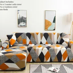 tony stark Polycotton Plain 3+3 Seater L-Shape Sofa Cover image 5