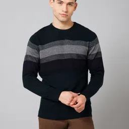 cantabil Men Striped Round Neck Blue Sweater image 1
