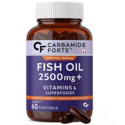 Carbamide Forte Fish Oil 2500mg (Omega 3 1500mg; 900 mg EPA & 600mg DHA Per Serving) Capsule For Men & Women with Biotin, Vitamin D, Vitamin K2-MK7-60 Capsules-image-36