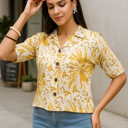 vairagee Women Regular Fit Printed Lapel Collar Casual Shirt image 3