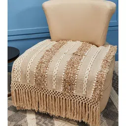 jutie pie Beige Textured Cotton 1 Seater Sofa Cover by Jutiepie image 3