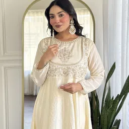 dharmkunj Hand-Embroidered Anarkali Set with Dupatta Embroidered Kurta, Trouser/Pant & Dupatta Set image 5