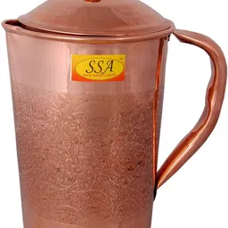 shivshakti arts Designer Eatching, Embossed Design Pure Copper Jug Glasses Set | Drinkware Set- ( Capacity - 1.6 Liter ) - 7 Pieces Set Jug Glass Set image 2