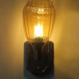 shree kala home decor Accent Metal & Glass E27 Holder Uplight Wall Sconces (Antique Brass) image 1